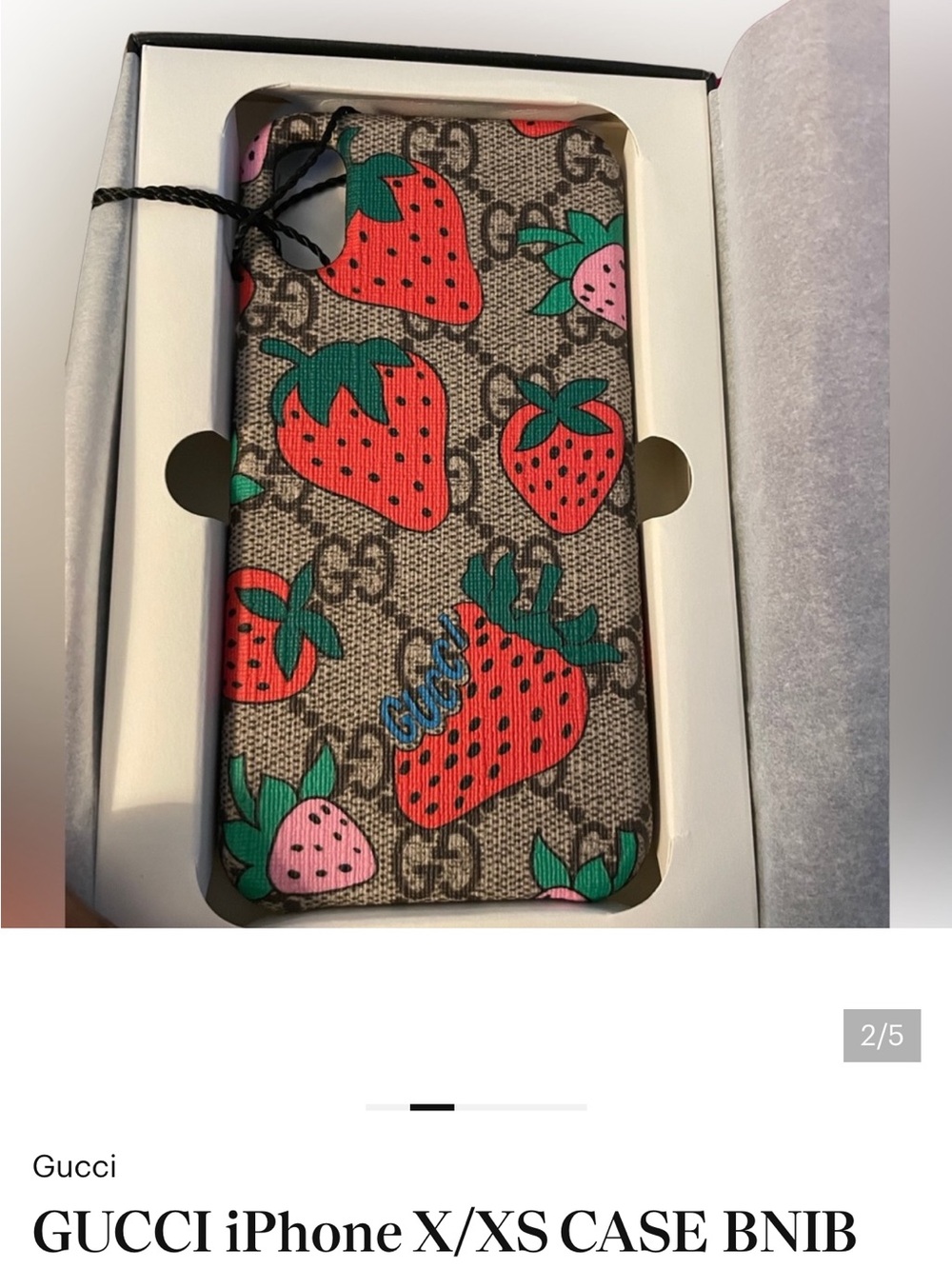 Gucci Strawberry Print iPhone Case - Brown, Red, Green, Pink